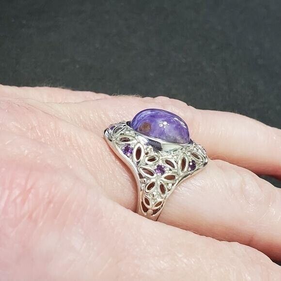 Lorenzo white gold charoite & amethyst ring - Picture 8 of 8